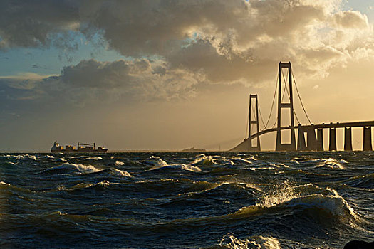桥,重,海浪,纽堡,南,丹麦,欧洲