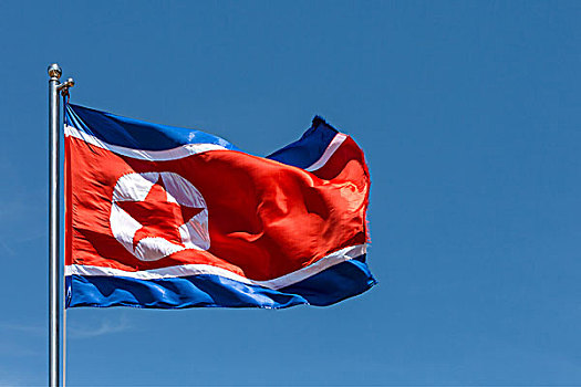 朝鲜国旗,吹,风,蓝天