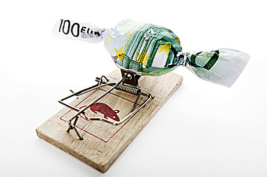 糖果,包着,货币,老鼠夹,象征,图像,债务,困境