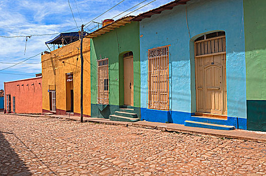 彩色,建筑,街景,特立尼达,古巴,西印度群岛,加勒比