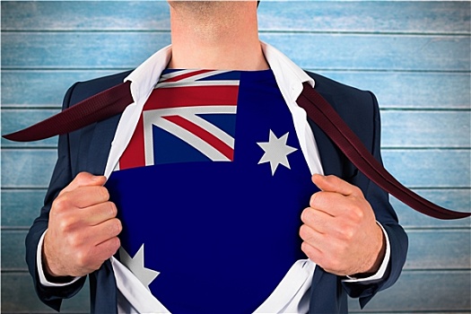 合成效果,图像,商务人士,打开,衬衫,揭示,澳大利亚,旗帜