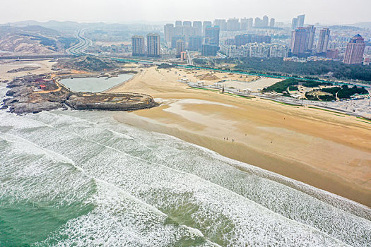 航拍福建福州平潭龙凤头海滨浴场