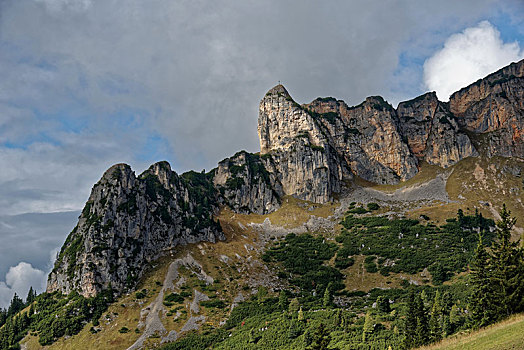 顶峰,穿过,山,阿亨湖地区,提洛尔,奥地利,欧洲