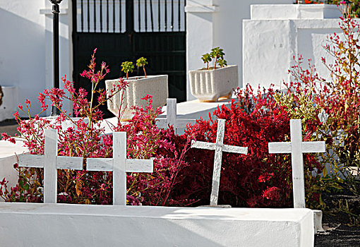 白色,墓地,阿利亚,兰索罗特岛,加纳利群岛,西班牙,欧洲