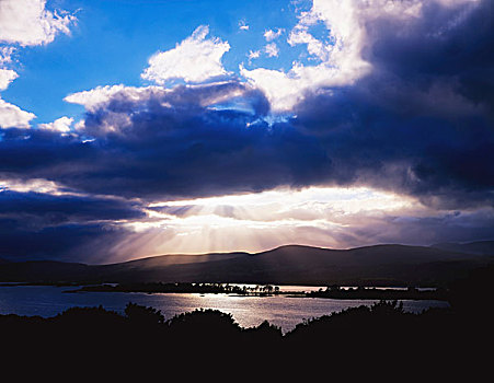 湾,岛屿,爱尔兰,日落,上方