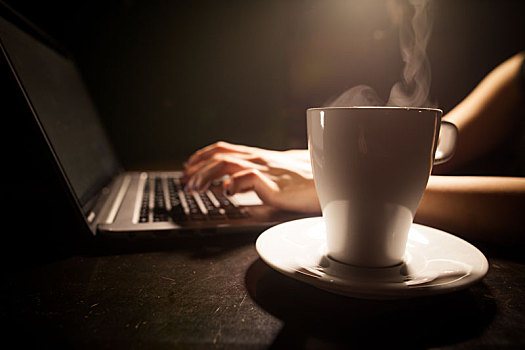 笔记本电脑,热,咖啡