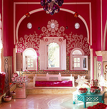 印度,客厅,粉色,墙壁,青绿色,桌子