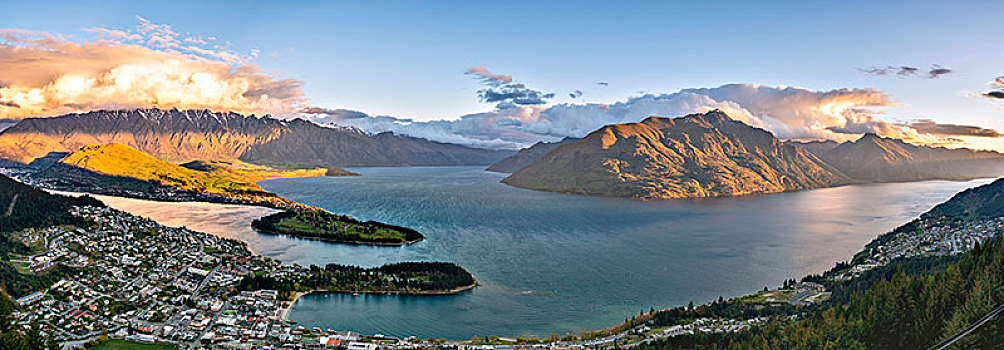 风景,瓦卡蒂普湖,皇后镇,日落,景色,自然保护区,山脉,壮观,奥塔哥,南部地区,新西兰,大洋洲