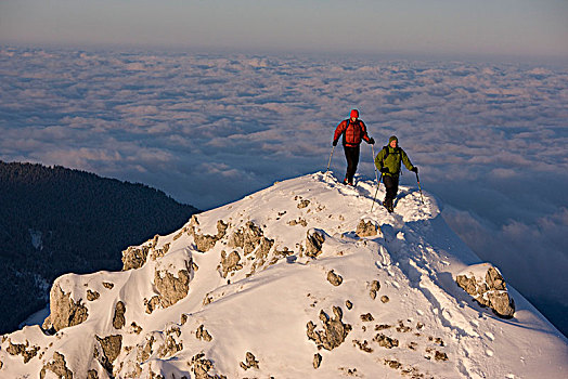 冬天,远足,山,阿尔卑斯山,靠近,乌伯阿玛高,上巴伐利亚,巴伐利亚,德国