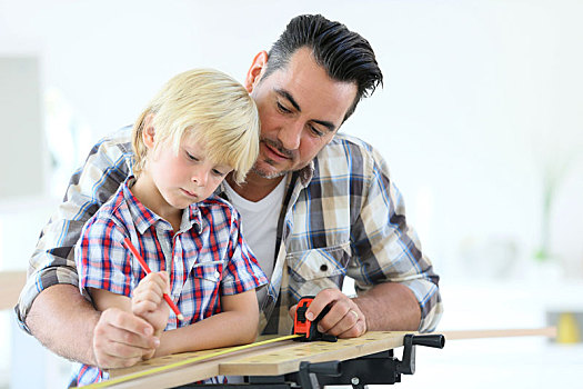 父亲,儿童,测量,木条板