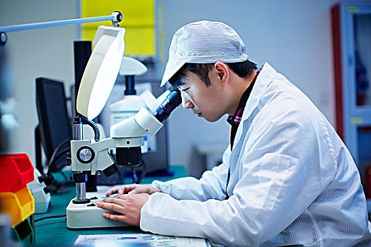 工人,小,制造,工厂,中国,看穿,显微镜