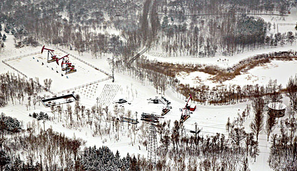 俯瞰大庆市雪后城市风光