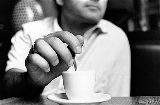 男人,浓咖啡,黑白图片