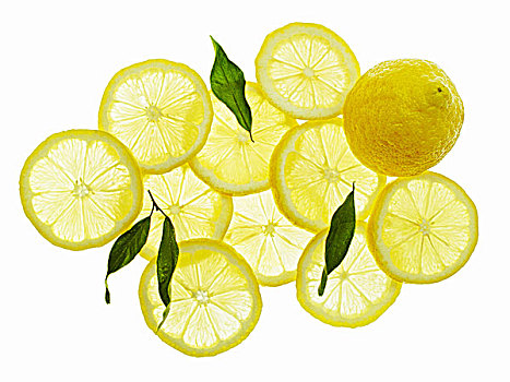 柠檬,柠檬片,叶子
