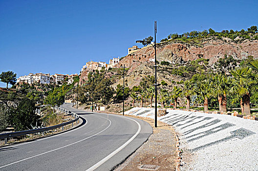道路,山村,白色海岸,阿利坎特省,西班牙,欧洲