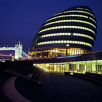 英格兰,伦敦,市政厅,夜晚,总部,大伦敦,权威,建筑,设计,诺曼福斯特,2002年