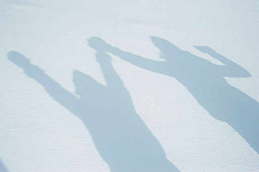 影子,人,抬臂,雪