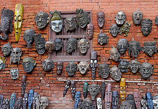 面具,店,尼泊尔,八月,2005年