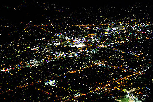 地区,飞行,上方,洛杉矶,夜晚,风景,日落,大道,好莱坞大道