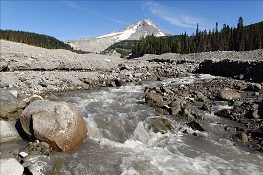 白色,河,峡谷,胡德山,火山,喀斯喀特山脉,俄勒冈,美国