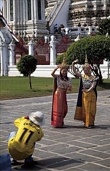 亚洲,泰国,曼谷,庙宇,舞者,摄影师,传统,民俗,旅游