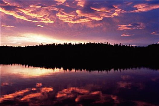 日落,湖