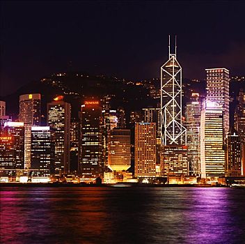 香港,夜景,摩天大楼,中心,星,渡轮,车站