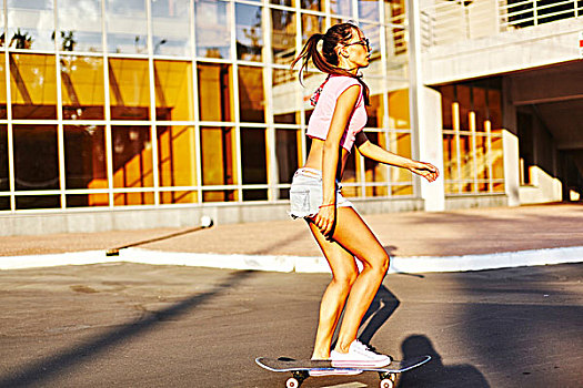 美女,滑板,道路