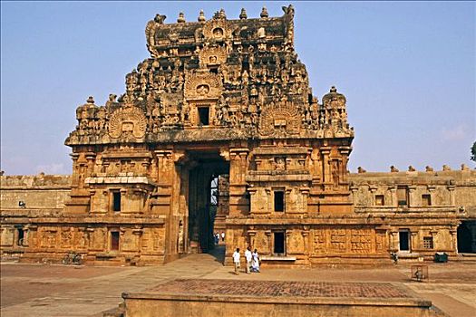 正门入口,印度教,庙宇,坦贾武尔,泰米尔纳德邦,印度