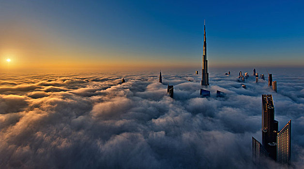 风景,哈利法,摩天大楼,高处,云,迪拜,阿联酋