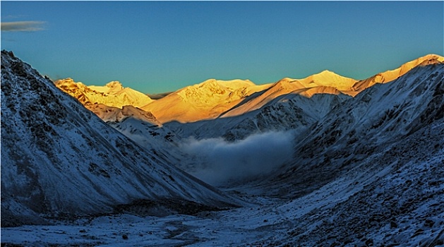 雪山,日出,云,高原,西藏