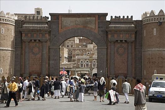也门,历史,城门,砖,粘土,中心,世界遗产,中东