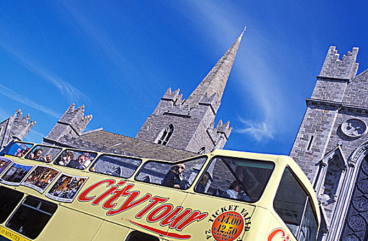 巴士,游客,正面,大教堂,旅游,观光,都柏林,爱尔兰,欧洲
