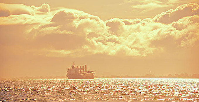 货船,旧金山,上方,太平洋,日落