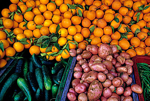 摩洛哥,玛拉喀什,露天市场,橘子,土豆,出售
