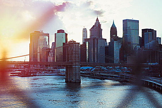 城市,风景,纽约,日落