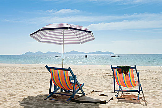 太阳,躺椅,伞,沙,海滩,岛屿,泰国,东南亚