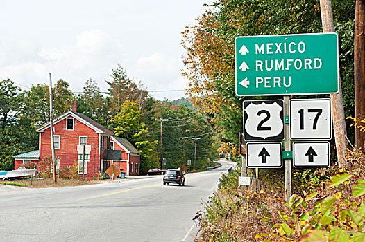 路标,公路,惊讶,墨西哥,秘鲁,缅因,新英格兰,美国,北美