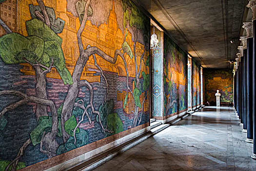 艺术品,墙壁,画廊,斯德哥尔摩,市政厅,瑞典