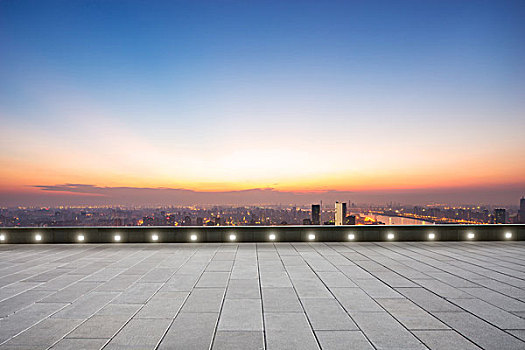 空,地面,正面,城市,日出