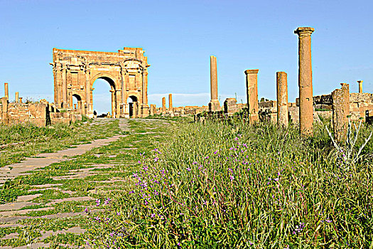 阿尔及利亚,提姆加德,遗迹,拱形,图拉真