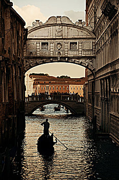 叹息桥,著名地标,小船,威尼斯,意大利