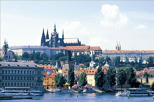 捷克共和国,布拉格,全景,城堡,人,大教堂