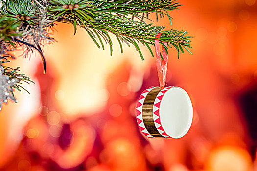 鼓,悬挂,枝条,圣诞树