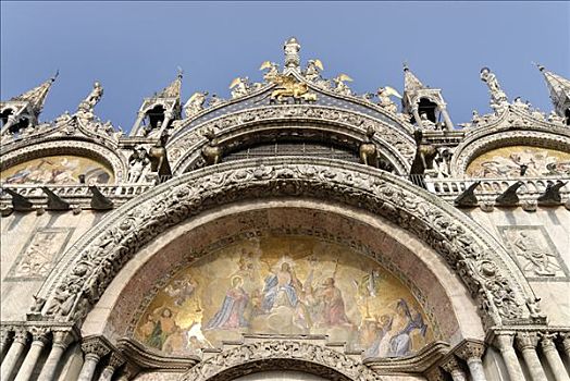 拱门缘饰,高处,入口,圣马克,威尼斯,意大利,欧洲