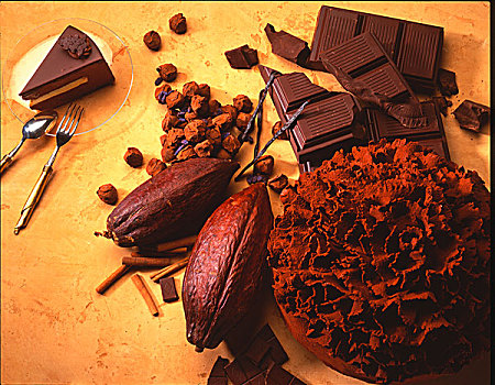 可可豆,软心巧克力,巧克力蛋糕,巧克力块