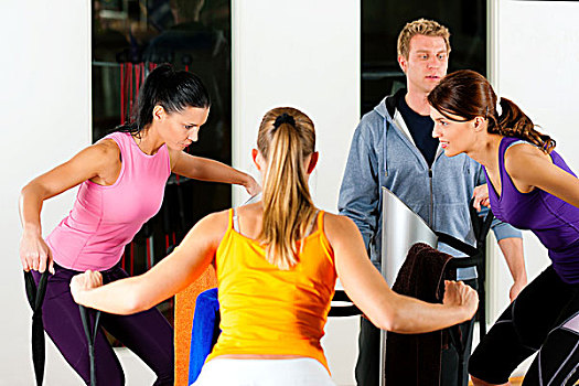 女人,训练,健身房,正面,运动器材,健身,练习