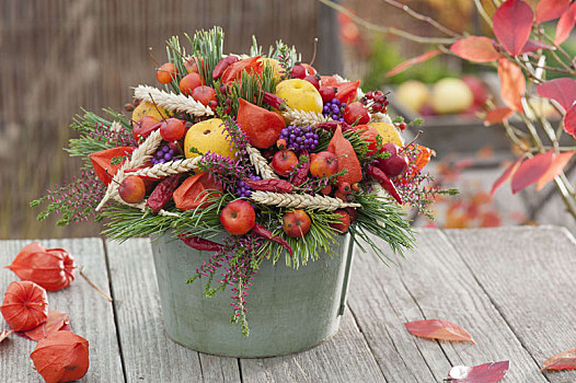 秋季花束,水果,浆果,小麦