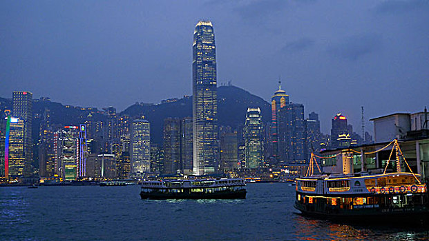 光亮,香港,摩天大楼,高层建筑,建筑,星,渡轮,码头,中心,九龙,亚洲