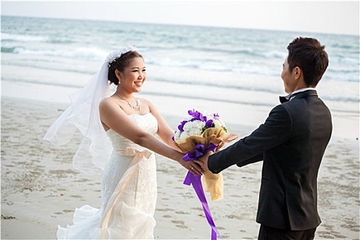 婚礼,情侣,海滩